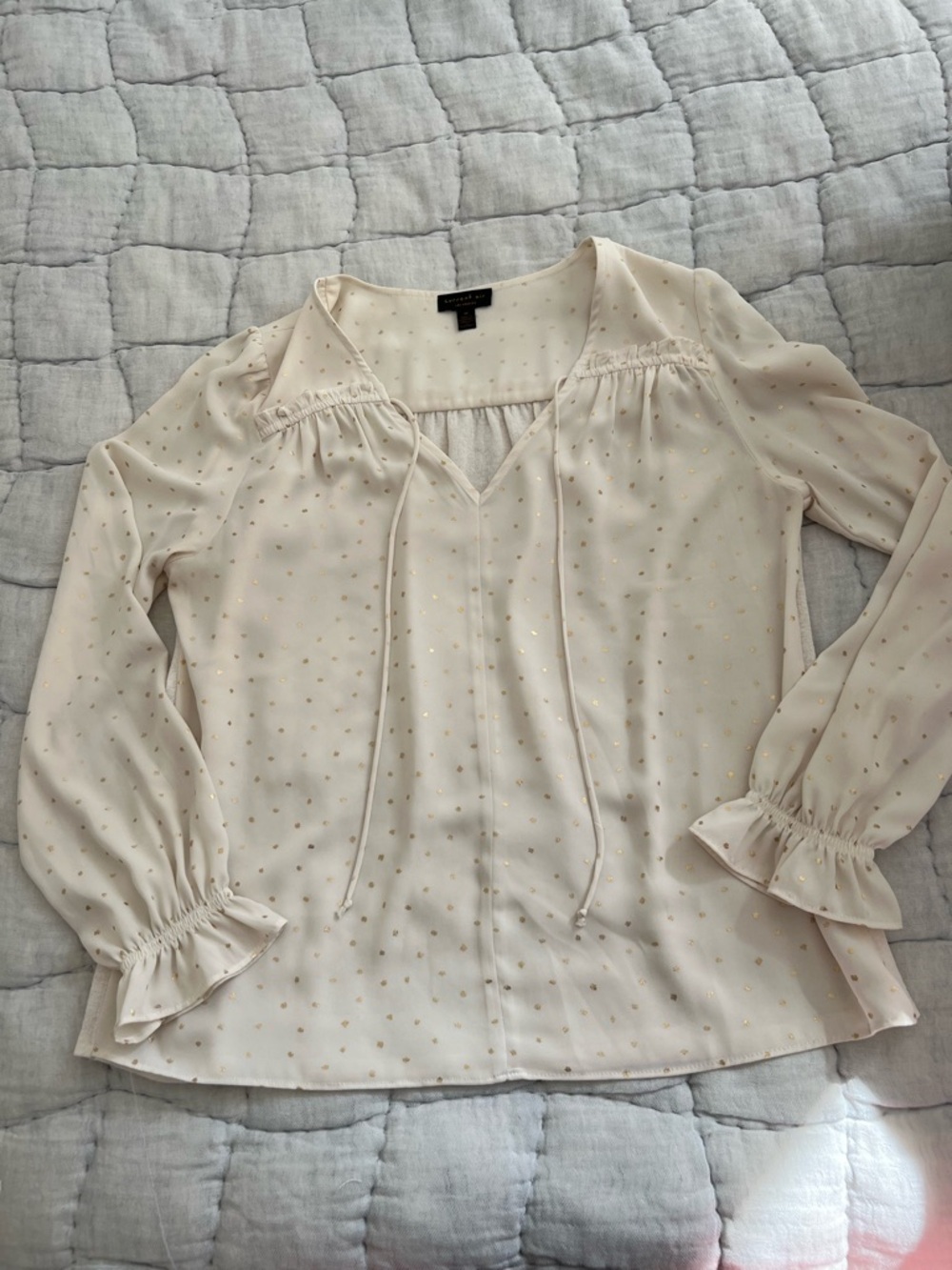Anthropologie Women’s Cream Blouse with Gold Dot Accent